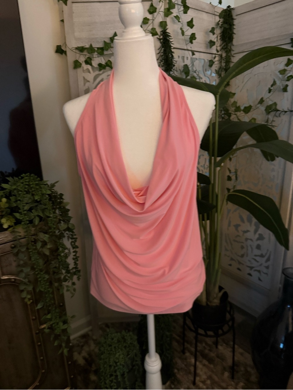 Express Soft Pink Draped Halter Cowl Neck Tank
